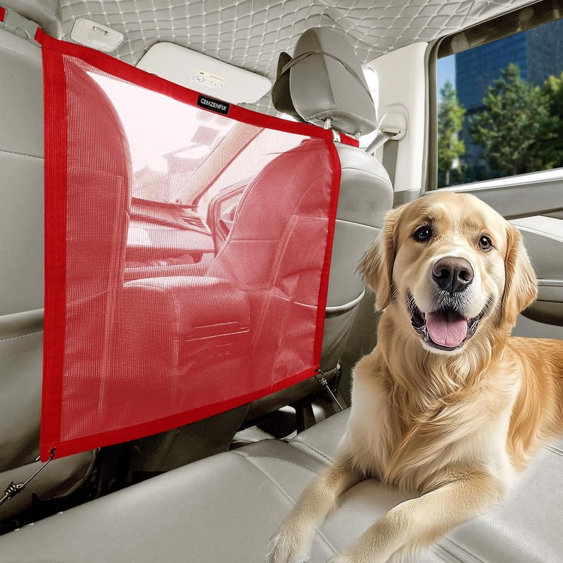 CEMZENFIX Universal Dog Car Net Barrier – Sturdy Mesh, Easy Install, Breathable Design, Easy to Clean, Flexible Bungee Cords for Adjustable Fit 23"×23" (Red) - Image 1